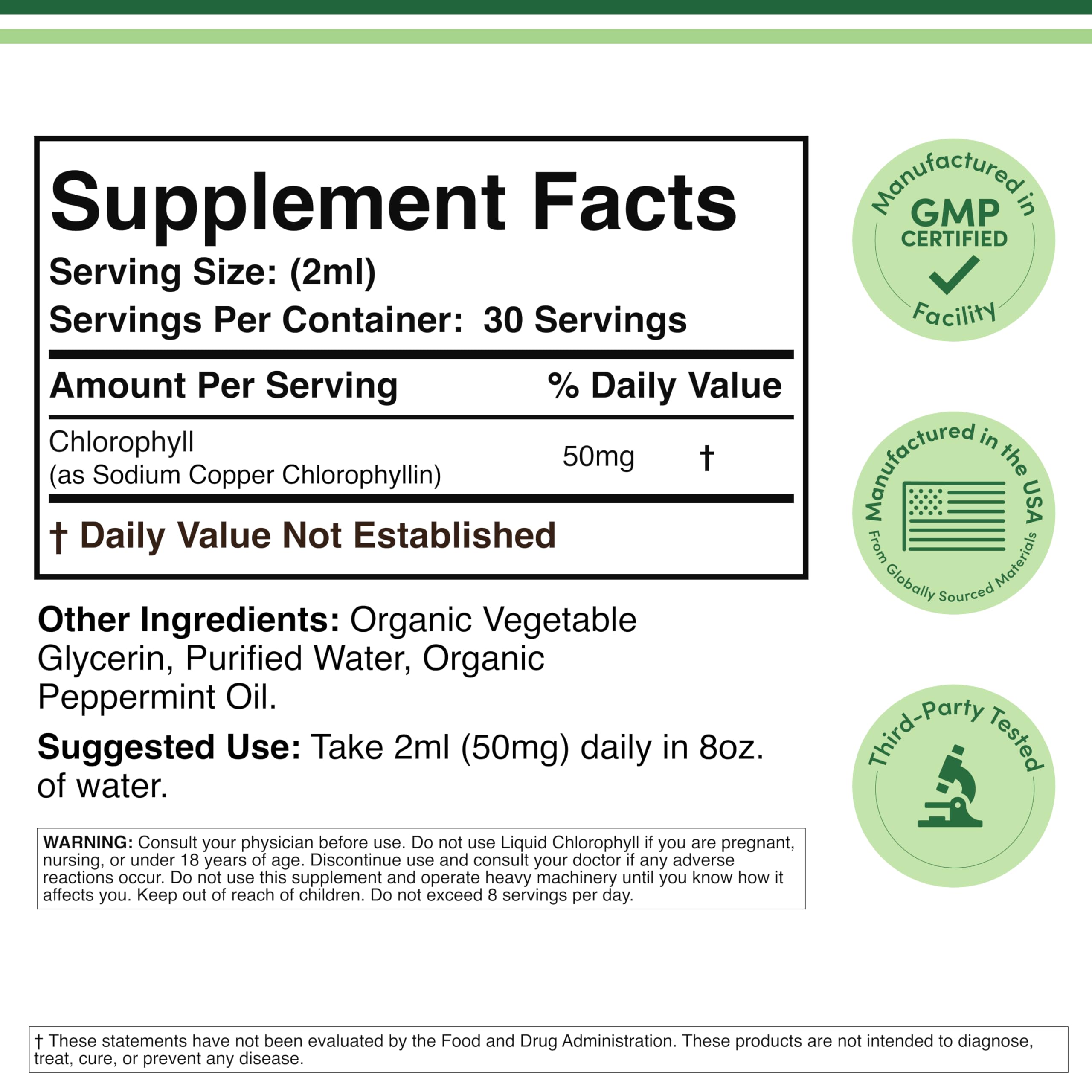 Chlorophyll Liquid Drops - for Digestion, Gut Health, Energy and Detox - Vegan Safe (Rich, Full Texture and Taste, Not Watered Down), 2oz Peppermint Flavored, by Double Wood - Image 2