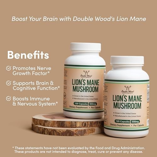 Double Wood Supplements Lion's Mane Mushroom (120 Count) and Turkey Tail Mushroom (120 Count) - Image 3