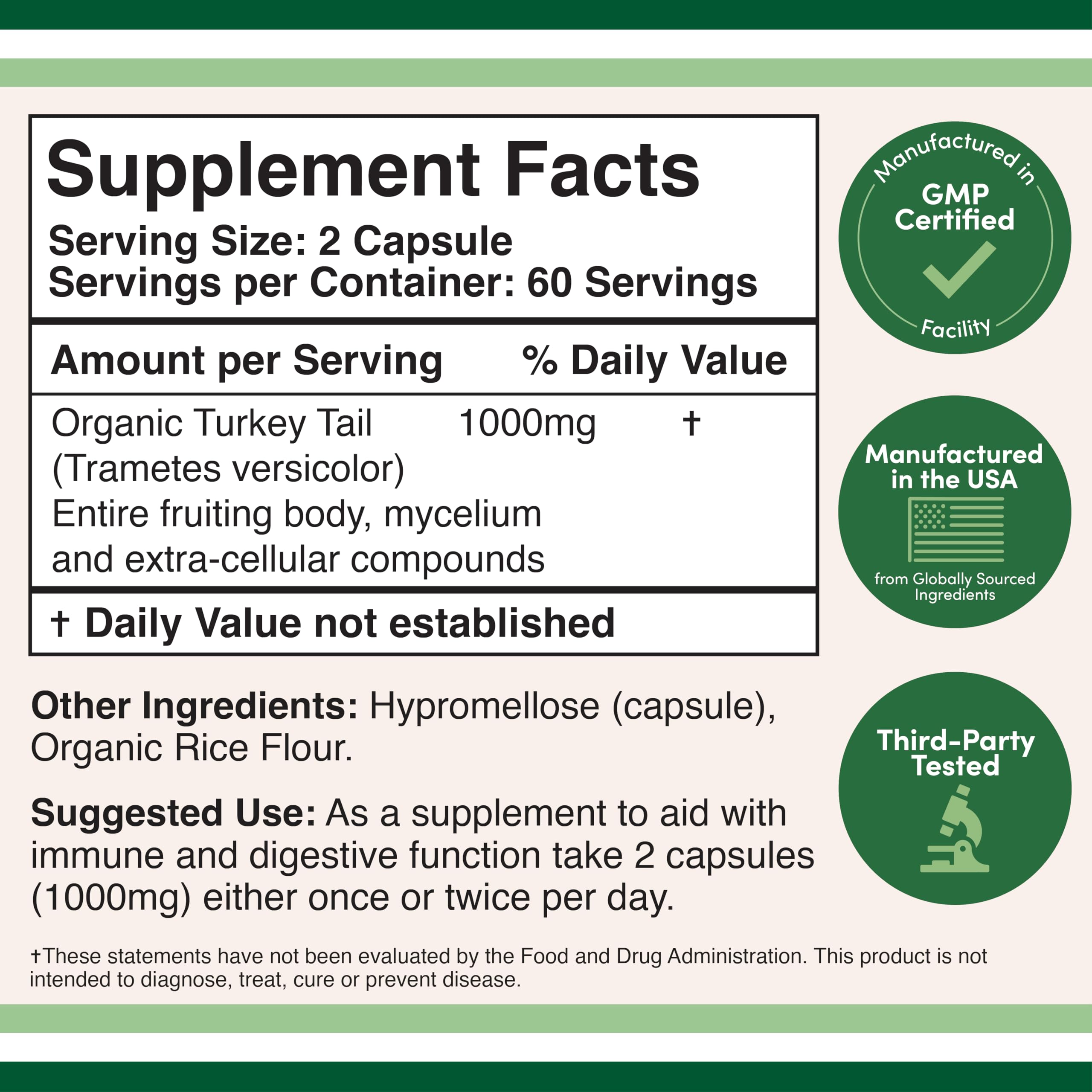Double Wood Supplements Lion's Mane Mushroom (120 Count) and Turkey Tail Mushroom (120 Count) - Image 5