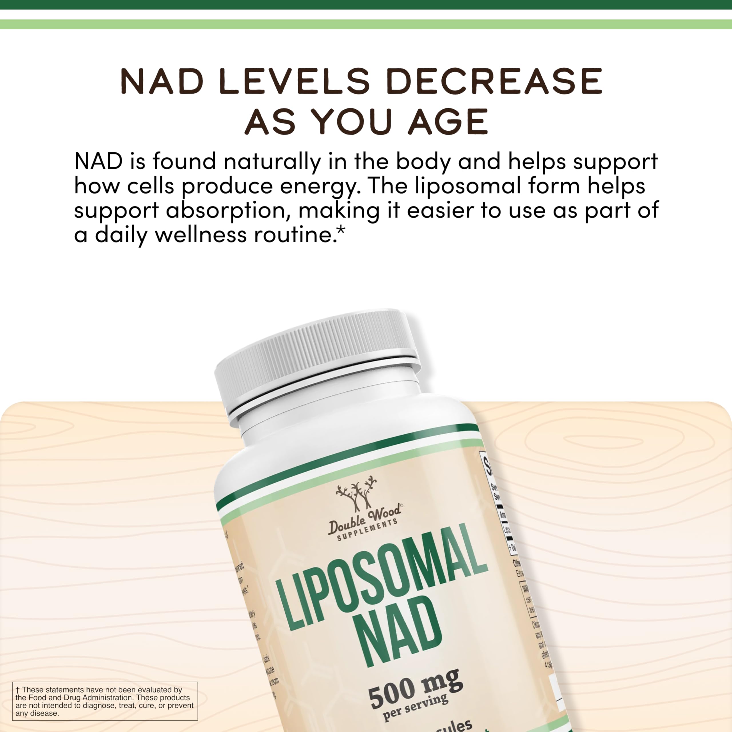 Liposomal NAD Supplement for Anti Aging and Cell Support (500mg of Liposomal NAD+ Per Serving, 30 Day Supply) - Third Party Tested, Vegan Safe, Non-GMO by Double Wood - Image 3