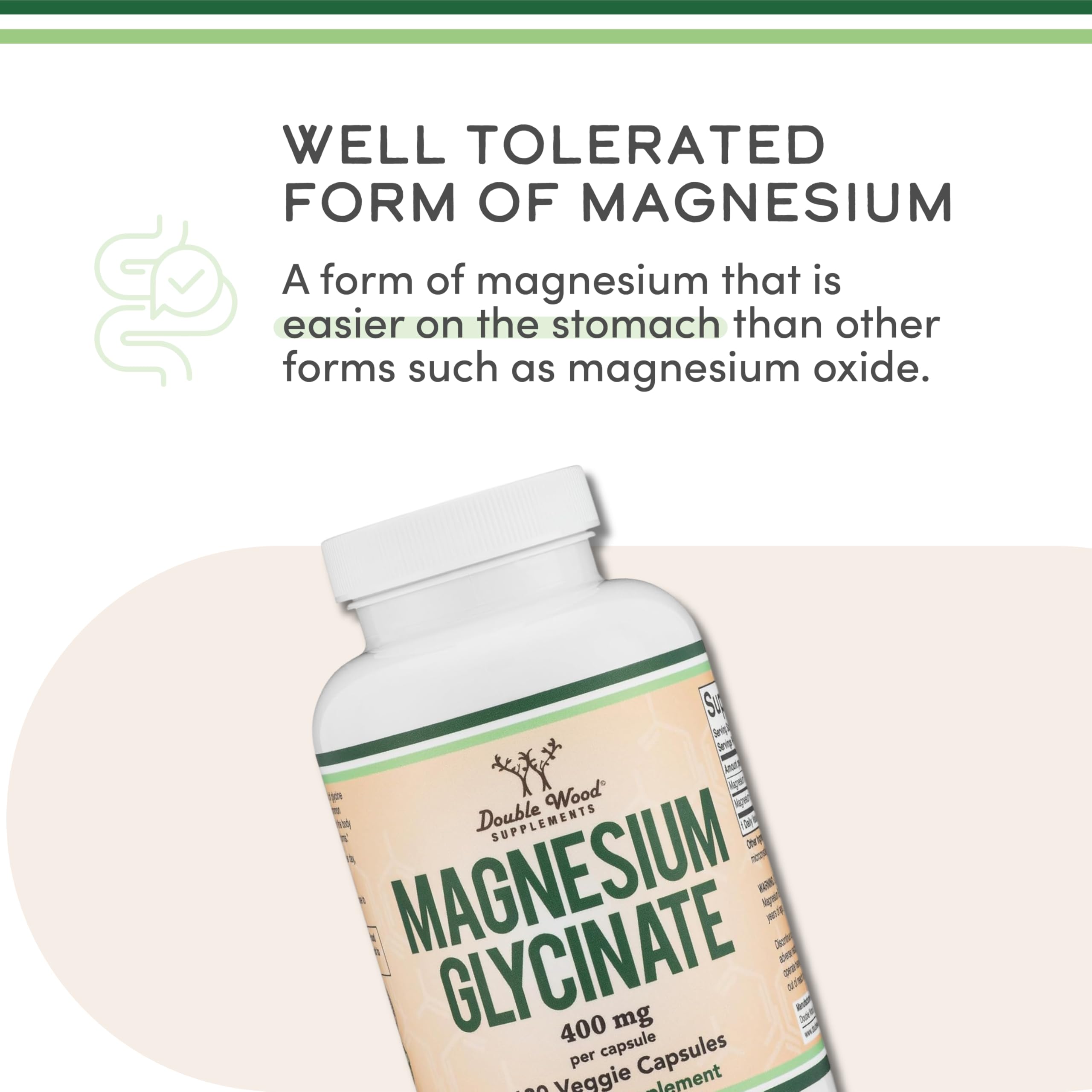 Magnesium Glycinate 400mg | 180 Capsules | Sleep, Muscle, & Heart Support | Vegan, Third Party Tested, Gluten Free, Non-GMO, by Double Wood Supplements - Image 3