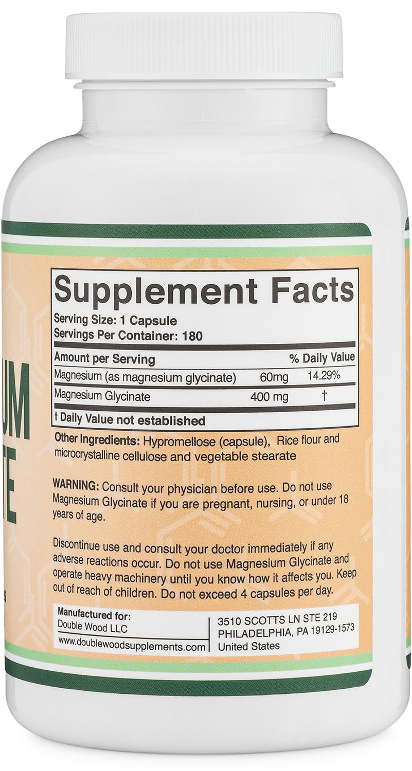 Magnesium Glycinate 400mg | 180 Capsules | Sleep, Muscle, & Heart Support | Vegan, Third Party Tested, Gluten Free, Non-GMO, by Double Wood Supplements - Image 5