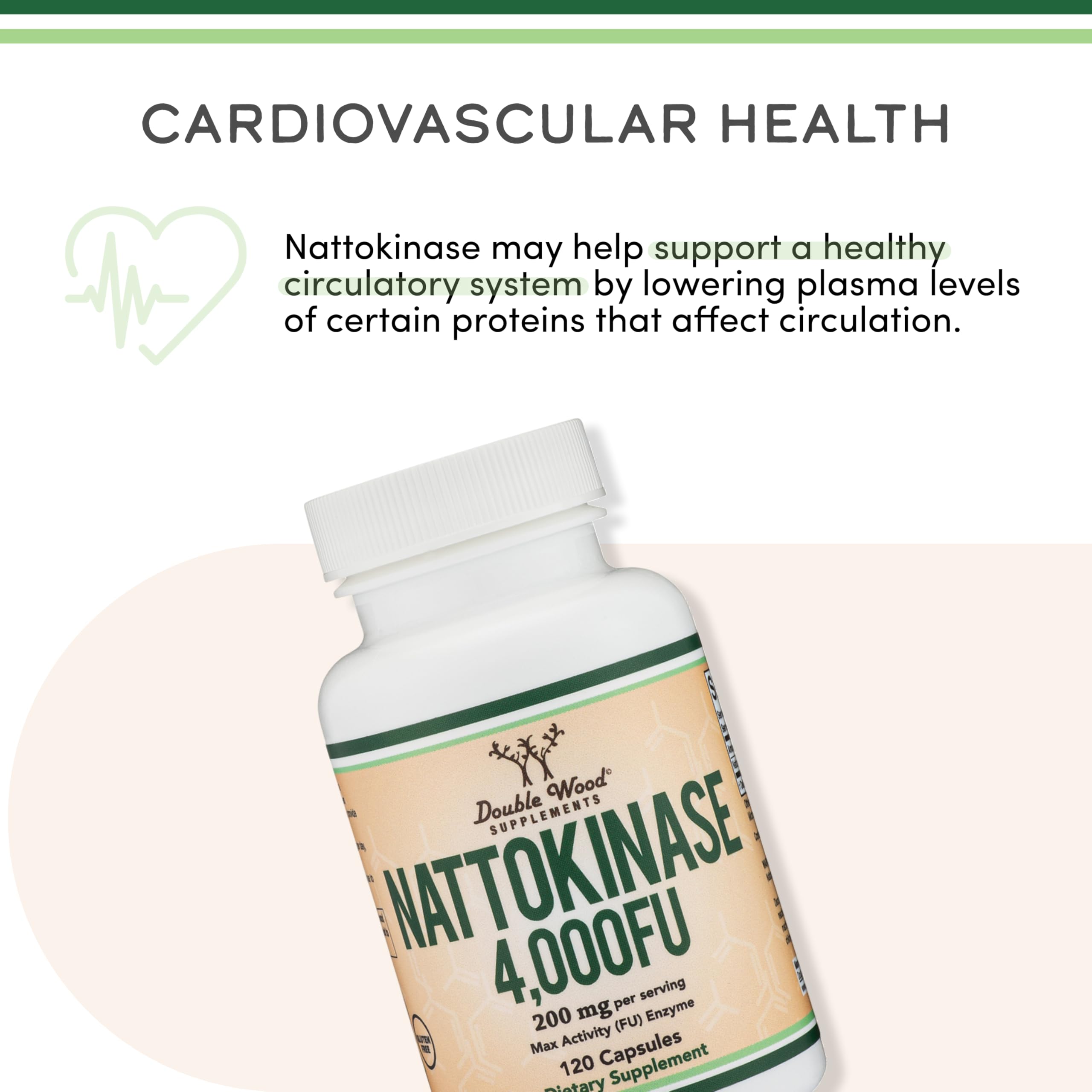 Nattokinase Supplement 4,000 FU Servings, 120 Capsules (Derived from Japanese Natto) Systemic Enzymes for Cardiovascular and Circulatory Support by Double Wood - Image 5