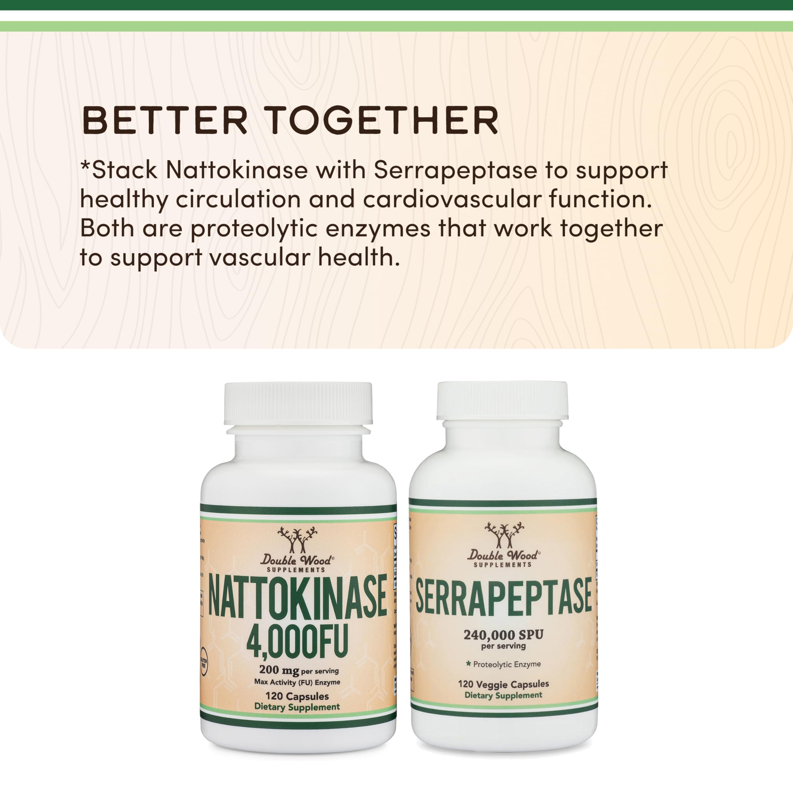 Nattokinase Supplement 4,000 FU Servings, 120 Capsules (Derived from Japanese Natto) Systemic Enzymes for Cardiovascular and Circulatory Support by Double Wood - Image 6