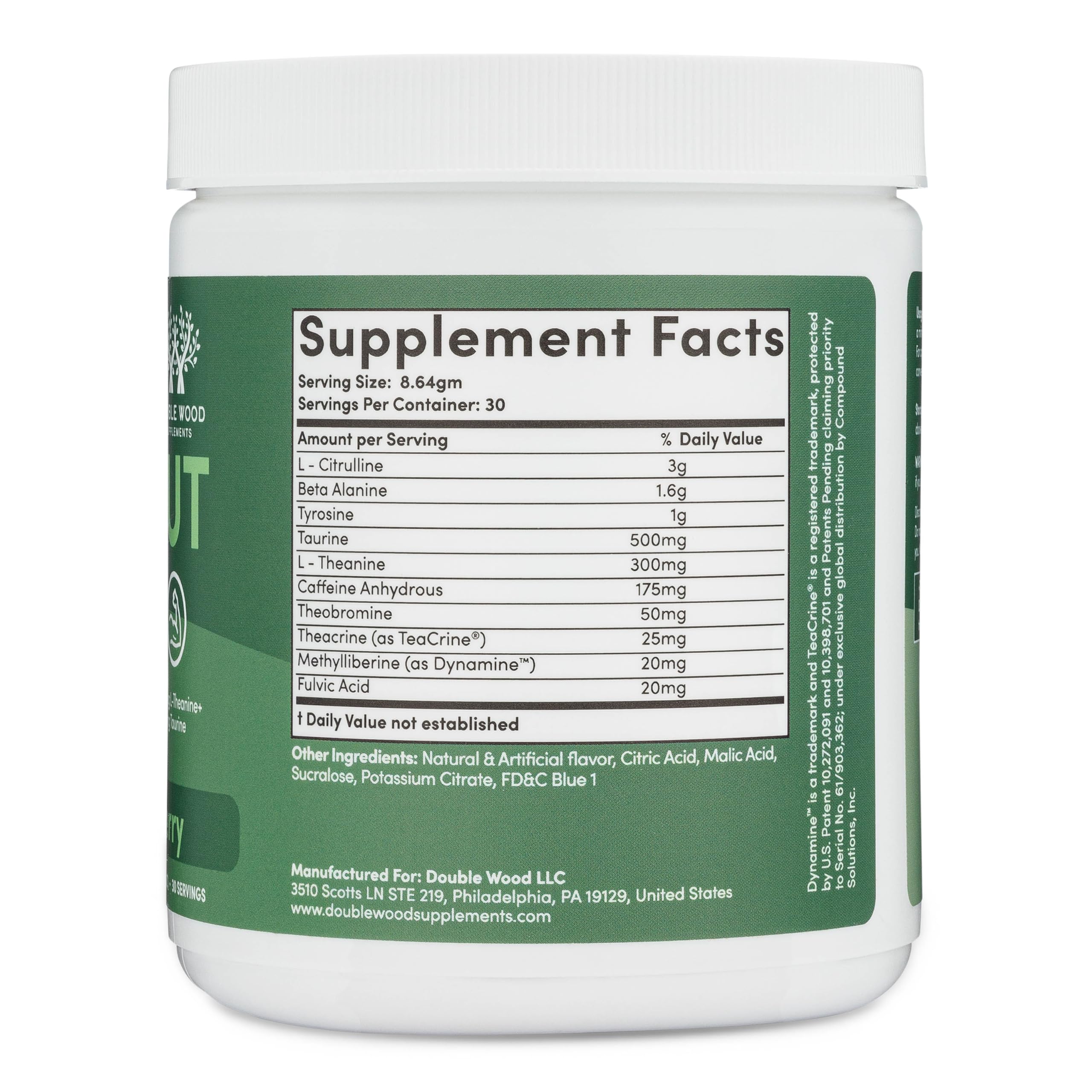 Pre Workout Powder for Men & Women (30 Servings of Caffeine, Beta Alanine, L-Citrulline, Dynamine, L-Theanine, Taurine, Theacrine, & More) Preworkout Powder with Scoop by Double Wood (Blue Raspberry) - Image 3