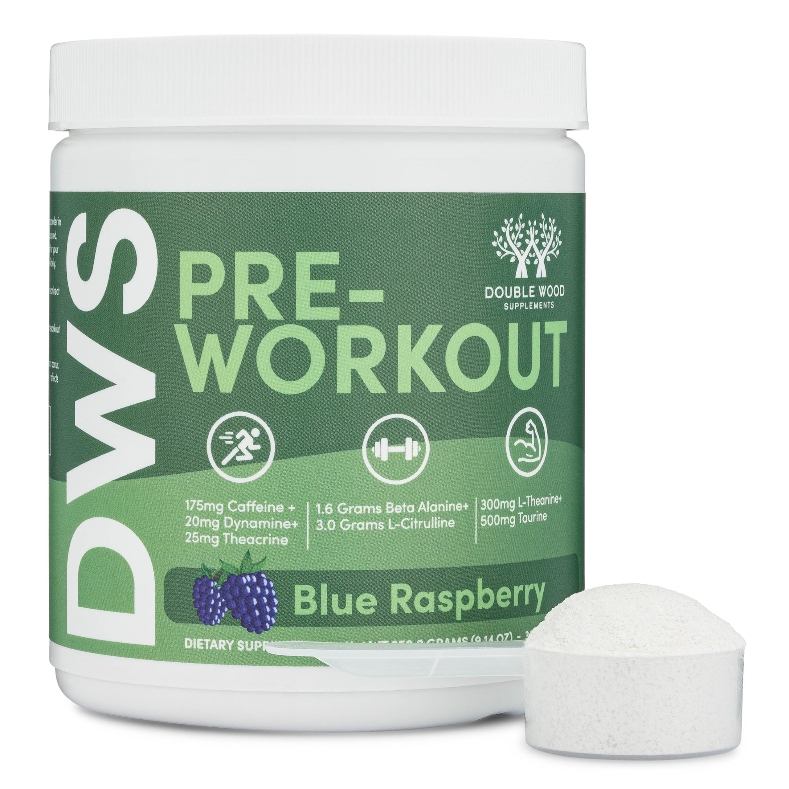 Pre Workout Powder for Men & Women (30 Servings of Caffeine, Beta Alanine, L-Citrulline, Dynamine, L-Theanine, Taurine, Theacrine, & More) Preworkout Powder with Scoop by Double Wood (Blue Raspberry) - Image 5