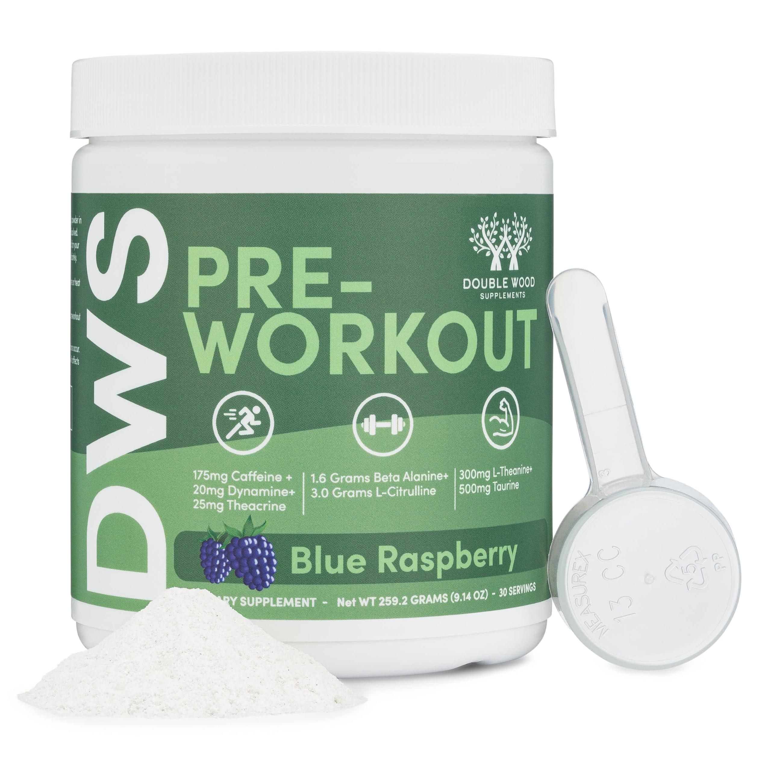 Pre Workout Powder for Men & Women (30 Servings of Caffeine, Beta Alanine, L-Citrulline, Dynamine, L-Theanine, Taurine, Theacrine, & More) Preworkout Powder with Scoop by Double Wood (Blue Raspberry) - Image 6